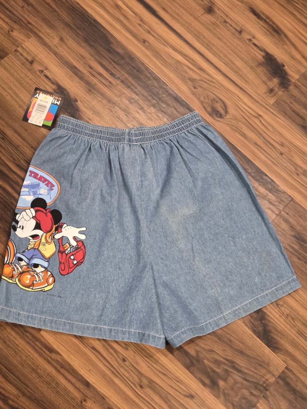 Vintage 90s Mickey Unlimited Disney Denim Shorts NWT World Travel Fits S/M - Picture 5 of 15